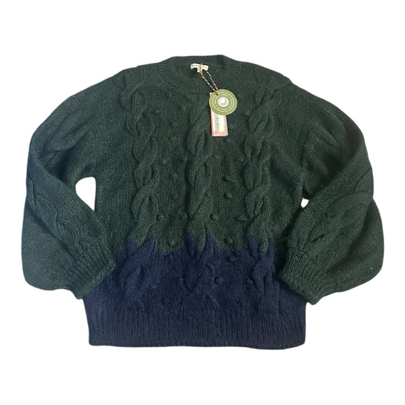 The Sunday Collective Alpaca Wool Blue and Green Cable Knit Sweater - Picture 1 of 6